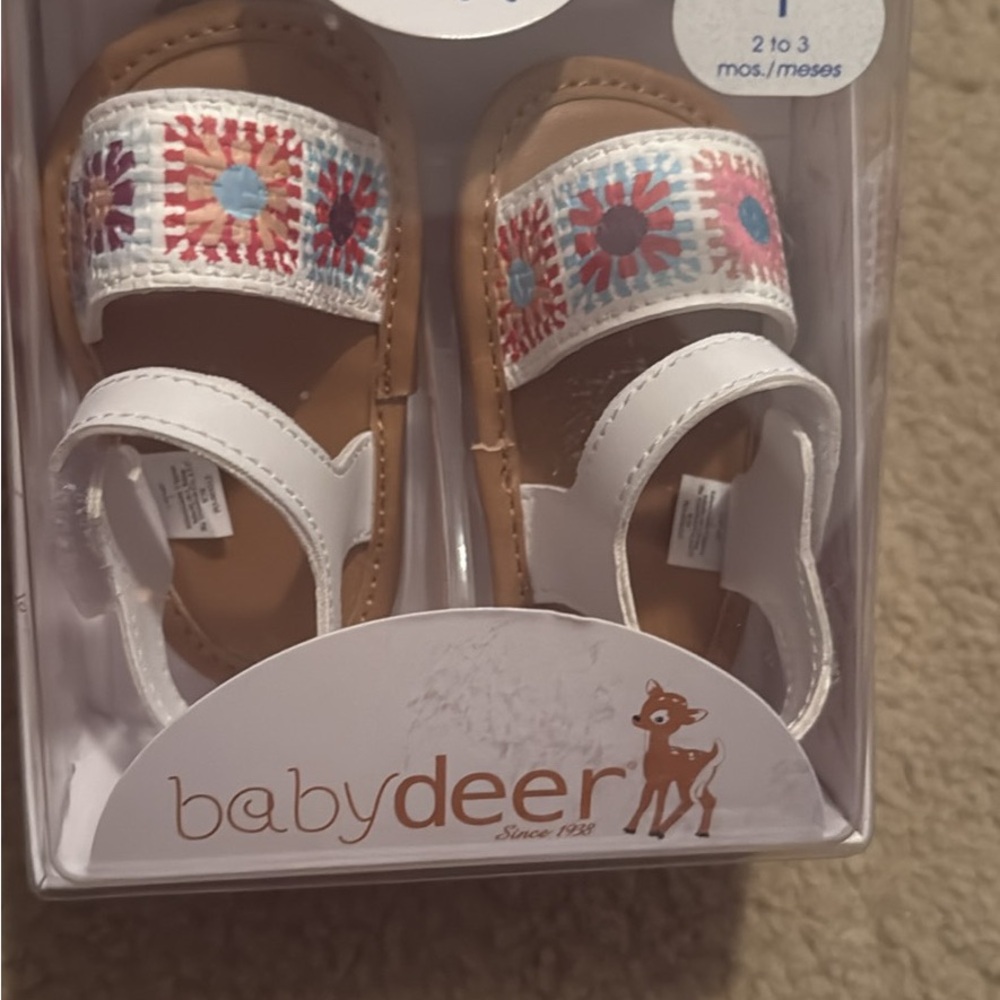Baby Deer White and Brown Sandals with Colorful Embroidery